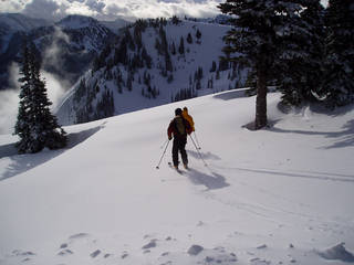 Frank Martinez and Wayne Grevey ski a first run on Sunny Side. (photo: FTO/Sharon Heller)