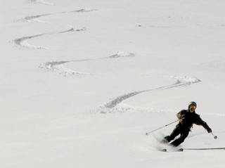 The author enjoys typical Powder Mountain crowds. (photo: Bob Sederquist)