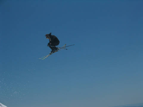 Going big in Timberline's summer terrain park. (Skier: Michael Laganiere; photo: FTO/Marc Guido)