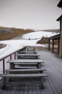 The slopes of Snow Park NZ on Monday showed only limited amounts of manmade snow. (photo: Bel Jones)