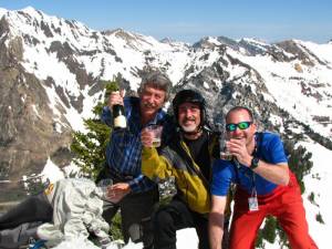 Utah residents Robert Sederquist, Marc Guido and Matthew Fatcheric celebrate summer skiing at Snowbird. (FTO photo)