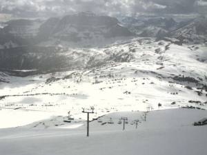 Despite plenty of snow still on the ground as of June 14, the date of this photo, there will be no skiing or snowboarding this July at Banff's Sunshine Village. (photo: Sunshine Village)