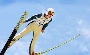 Olympian Peter Frenette of Saranac Lake, N.Y., soars to his third straight U.S. title at the backcountry.com U.S. Ski Jumping Championships on the 120 meter hill at the Utah Olympic Park in Park City, Utah, on Saturday. (photo: USSA/Tom Kelly)