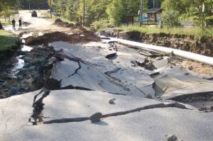 Damage from flood waters from Tropical Storm Irene has left Okemo's access road impassible. (photo: Okemo Mountain Resort)