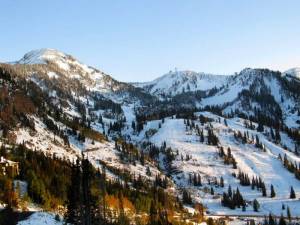 Pre-season snowfall fills Snowbird's Peruvian Gulch late Sunday afternoon. (photo: FTO/Robert Sederquist)