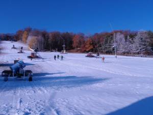 Wild Mountain, in Taylors Falls, Minn., allowed skiers and riders to hike for turns on manmade snow today. (photo: Wild Mountain)