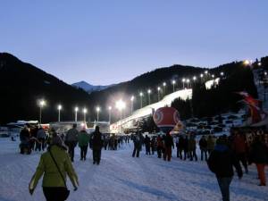 Fans arrive in Flachau for a World Cup women's night slalom last January. (photo: Doug Haney/USST)