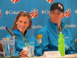 The U.S. Ski Team's Heather McPhie and Byron Wilson, shown here at this week's U.S. Freestyle Ski Team announcement at Deer Valley, Utah, will be training next week at Wolf Creek Ski Area in Colorado. (photo: FTO/Marc Guido)