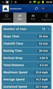 The stats page of Sugarloaf Replay for Android. (image: Alpine Replay)