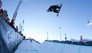 Sandy, Utah's Louie Vito fights for the snowboard superpipe win on Saturday at the Dew Tour Nike Open in Breckenridge, Colo. (photo: Alli Sports)