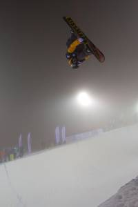 Finland's Markus Malin rides to his first ever Snowboard World Cup victory under lights in Ruka, Finland on Saturday. (photo: Mike Weyerhaeuser)