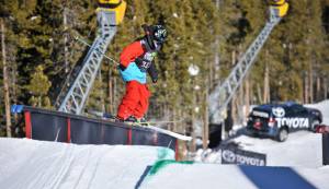 Tom Wallisch slides to victory in Sunday's freeski slopestyle finals at the Winter Dew Tour Nike Open in Breckenridge, Colo. (photo: Alli Sports)