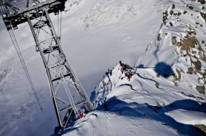 Competitors gather on Mont-Fortin in Courmayeur for the Freeride World Tour competition on Thursday. (photo: FWT/J. Bernard)