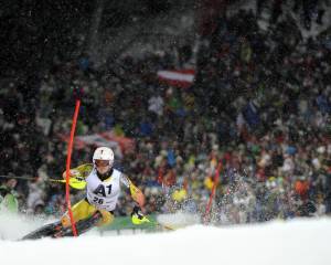 Canada's Brad Spence races in front of an estimated 45,000 fans Tuesday night in Schladming, Austria. (photo: ACA/Gio Auletta/Pentaphoto)