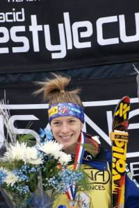 Vermont's Hannah Kearney wins her 11th straight World Cup gold medal at the 2012 USANA Lake Placid Freestyle Cup on Thursday. (photo: Harald Marbler and Garth Hager)