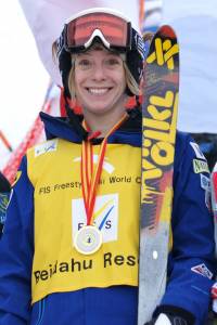 Olympic champion Hannah Kearney, of Norwich, Vt., won her 15th consecutive FIS Freestyle World Cup Sunday in Beida Lake, China on Sunday to eclipse alpine legend Ingemar Stenmark as the record holder for the longest FIS World Cup win streak in all disciplines. (photo: Garth Hagar/USSA)
