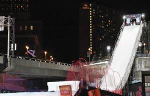 Montreal's Antoine Truchon jumps to victory in Saturday night's World Cup Big Air contest in Quebec City. (photo: FIS/Oliver Kraus)