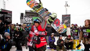 Louie Vito, of Sandy, Utah, celebrates his second consecutive Dew Cup victory on Saturday at Snowbasin Resort in Huntsville, Utah. (photo: Alli Sports)