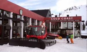 Squaw Valley's new ski-in/ski-out Starbucks location at Gold Coast. Will groomers add a new definition to the term, "drive thru"? (photo: Squaw Valley)