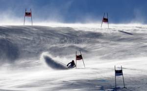 High winds sweep across the course of the first World Cup giant slalom race ever held in Andorra, on Sunday. (photo: Pentaphoto/Alpine Canada)