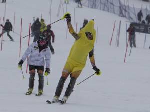 Canadian ski racer Anna Goodman takes her farewell run in a banana costume at the Canadian Alpine Championships at Mont-Ste.-Anne in Quebec on Sunday. (photo: Andy Mielzynski/Alpine Canada)