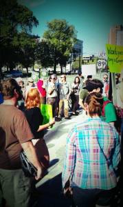 Protestors gather in Salt Lake City on Tuesday to voice opposition to plans to use ski lifts to link Utah resorts. (photo: Save Our Canyons)