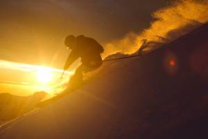 Ingrid Backstrom enjoys a sunset run at Nevados De Chillan, Chile. (photo: Adam Clark)