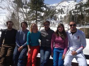 (L to R) U.S. Ski Team athletes Travis Ganong, Nick Daniels, Shannon Bahrke-Happe, Squaw Valley CEO Andy Wirth, Julia Mancuso and Norwegian Olympic gold medalist Aksel Lund Svindal pose during Saturday's U.S. Ski Team Day fundraiser at Squaw Valley. (photo: Squaw Valley)