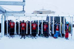 Skiers and riders line up for the first chair of the ski season at Mt. Hutt, near Methven, New Zealand on Saturday. (photo: NZski.com)