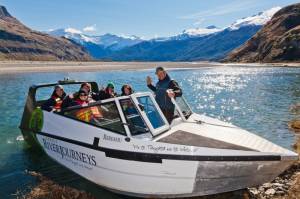 The U.S. Freeskiing team enjoys a jet boat journey in the Matukituki Valley near Lake Wanaka, New Zealand. (photo: Andy Woods)