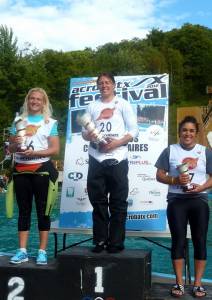 The women's podium from the 2012 AcrobatX Mondial in Lac Beauport, Quebec at CNEAYL on Sunday. From L to R: Assoli Slivets, Sabrina Guerin, Melissa Corbo (photo: CFSA)