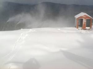 Snowmaking on T2 this morning (photo: Sunday River Resort)