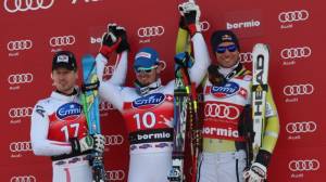 The podium in Saturday's men's downhill in Bormio reflected one of the tightest finishes in recent World Cup history. (photo: Agence Zoom/FIS Alpine)