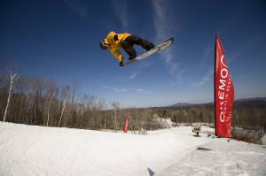 Riders take to the air in Okemo's Superpipe (photo: Okemo Mountain Resort)