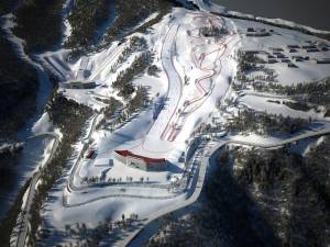 The Extreme Park Rosa Khutor, showing the Sochi 2014 Olympic Snowboard PGS, Snowboard Cross and Ski Cross courses. (image: FIS)