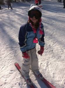 First-grader Autumn enjoys her first day on skis on Sunday at Maine's reopened Squaw Mountain. (photo: FOSM)