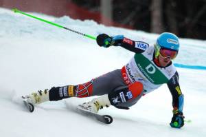 Utah's Ted Ligety screams down the course en route to World Championships history on Friday in the Alpine FIS Ski World Championships giant slalom race in Schladming, Austria (photo: Mitchell Gunn/ESPA)