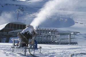 A snow gun cranks at the base of Mt. Hutt on Thursday morning. (photo: NZSki)