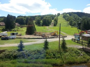 Workers prepare Greek Peak's old 1a liftline for a new high speed quad. (photo: Greek Peak Resort)