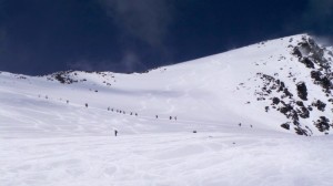 Guests hike to access the Chutes at The Remarkables on Thursday (photo: NZSki)