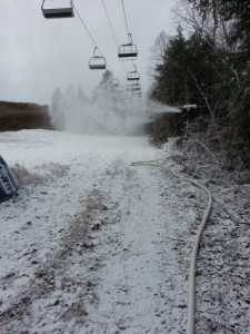 Snowmaking at Calabogie Peaks on Thursday, before Saturday night's fire. (photo: Calabogie Peaks)