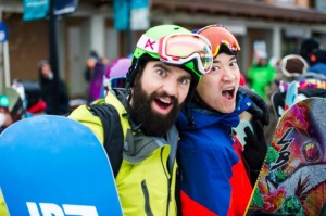 Shane Schroeder, left, with Alex Lee at Kicking Horse's season opening on Dec. 1. (photo: KHMR)