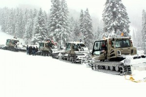 Snow cats line up this morning at Beaver Creek to prepare the Colorado ski resort for this weekend's World Cup races. (photo: Audi Birds of Prey)