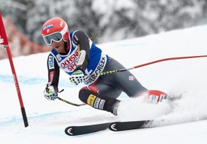 Bode Miller charges down Saturday's Super G course at Beaver Creek, Colo. (photo: Vail Resorts/Jack Affleck)