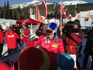 Lindsey Vonn Signs Autographs following her first World Cup race since February on Friday in Lake Louise, Canada. (photo: Tom Kelly/U.S. Ski Team)