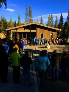 Sugar Bowl Academy students, staff, parents and guests gather in front of the new academic building. (photo: SBA)