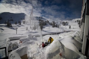 Staffers clear snow at Squaw Valley on Monday (photo: Jeff Engerbretson)