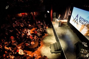 POWDER Magazine Editor John Stifter opens the show for the 2013 film awards in Salt Lake City. (photo: POWDER Awards)