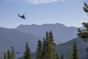 A helicopter carries chairlift tower parts in late July as part of Vail Mountain's replacement of its Avanti Express lift. (photo: Vail Resorts/Andrew Taylor)