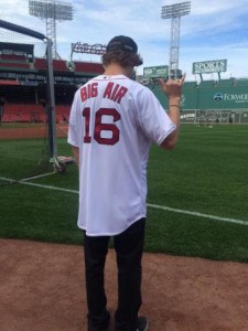 Olympic slopestyle skiing gold medalist Joss Christensen sports an official Big Air Red Sox jersey. (photo: USSA)